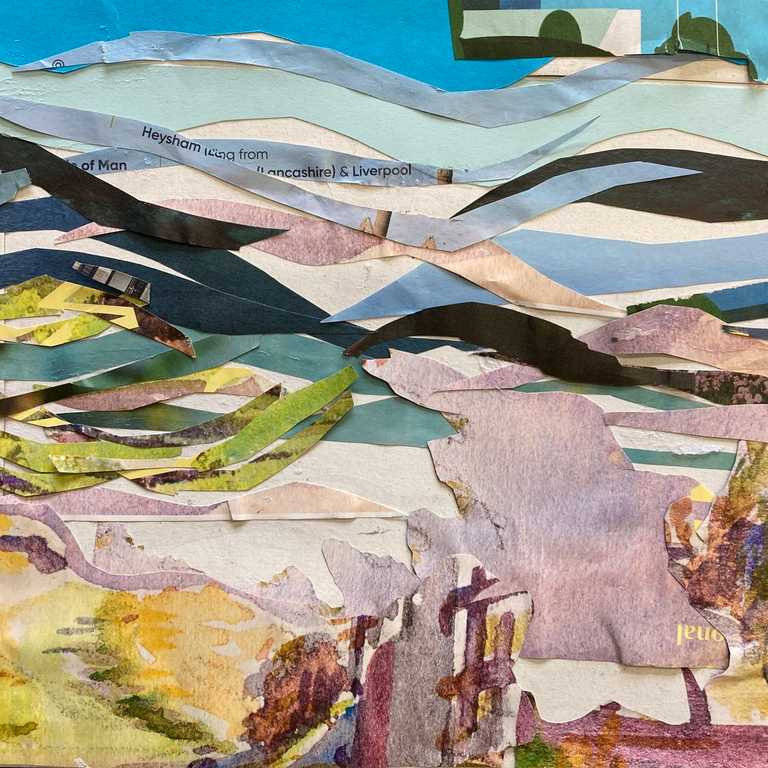 Landscape collage using cut magazine paper