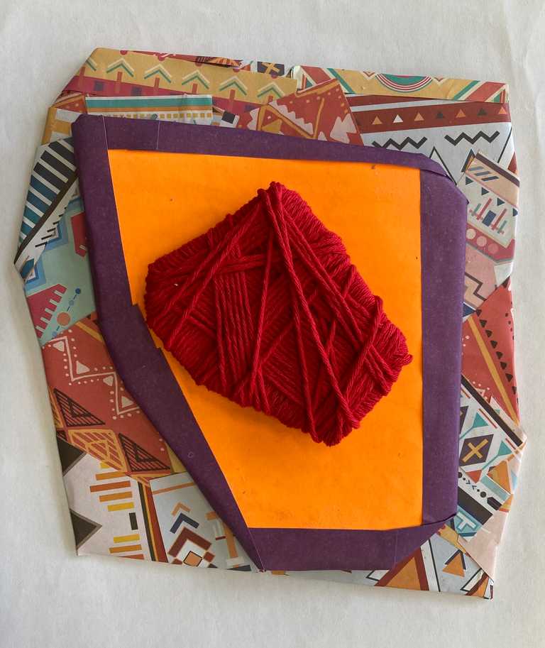 Relief in 3 sections using paper, wool and cardboard