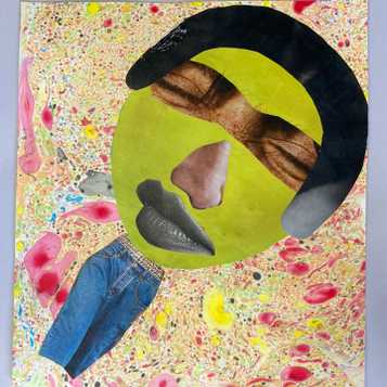 Collage using magazine and marbled paper