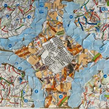 Collage using torn pages from a map