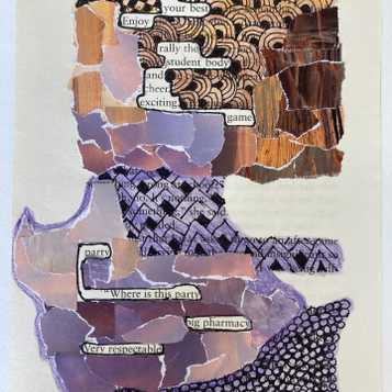 Collage using book paper inspired by the artist Tom Philip's 'A Humamanet' work