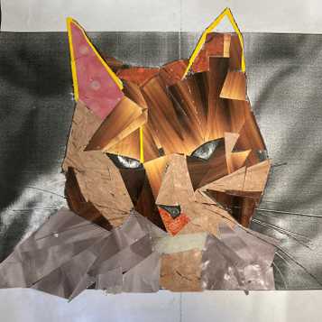 Cat image using cut out magazine paper