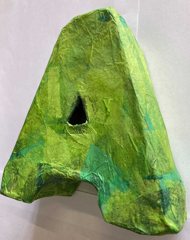 Letter 'A' using recycled cardboard and tissue