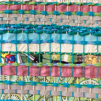 Recycled paper, material and wool weaving